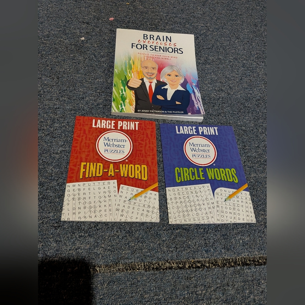 New 3 Pcs Large Print Find-A-Word Puzzle Book And Brain Exercises For Seniors Bo
